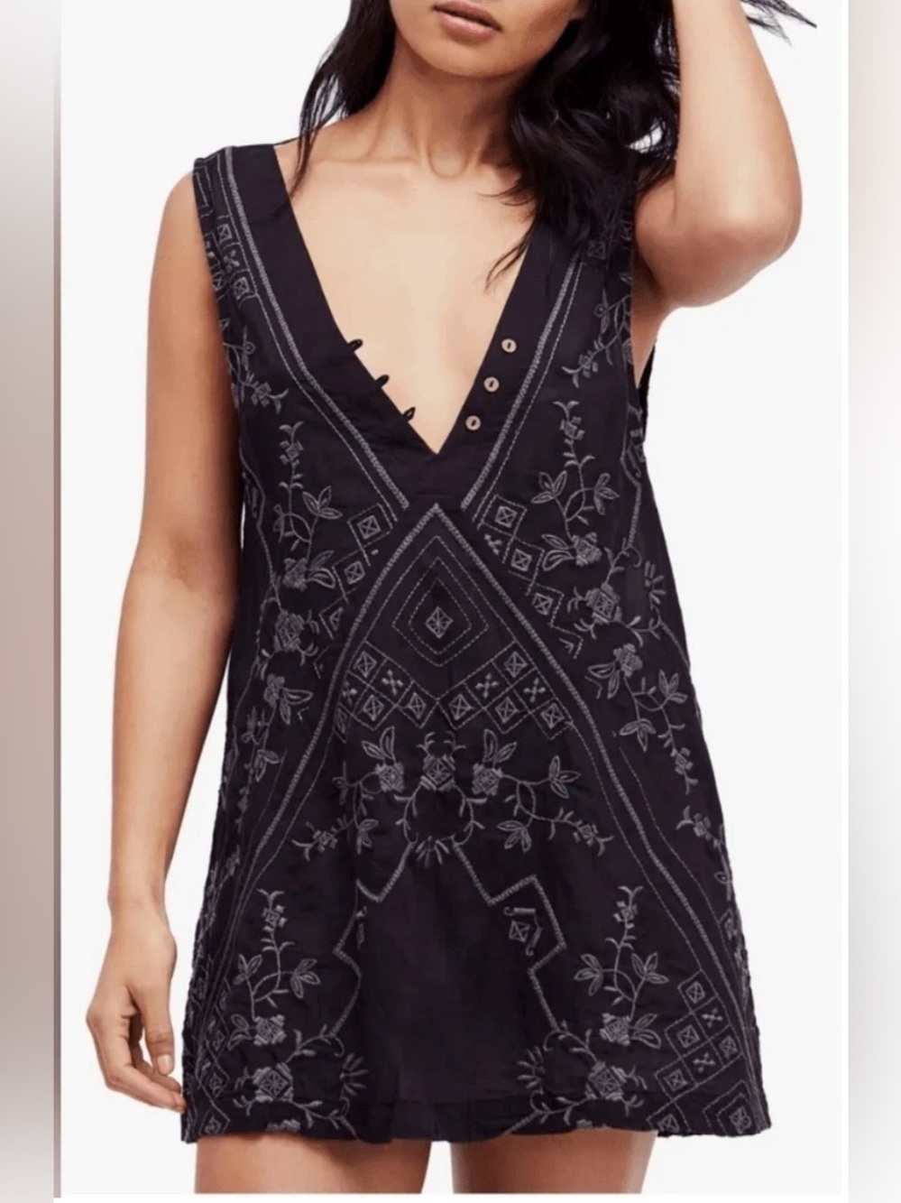 Free People Sweetest Shifty Terra Cotta Embroidered Shift Dress.